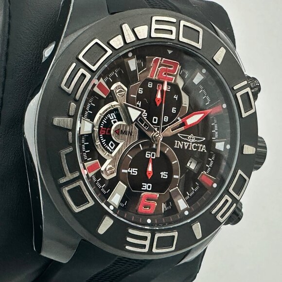 NEW Invicta Men TURBO Pro Diver 50MM BLACK Dial Chronograph SS BLACK Strap Watch - Picture 1 of 10